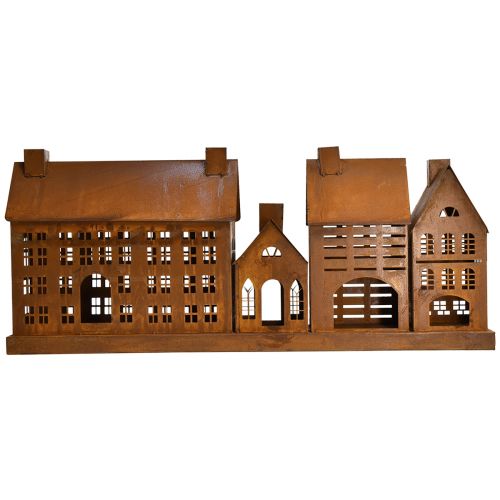 Floristik24 Vintage metalen lichthuisjes in roest design – 80x15x35 cm – sfeervolle kerstversiering