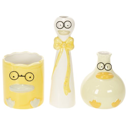 Set van 3 Keramische Eenden met Bril - Voorjaars- en Zomerdecoratie - 25 cm | Floristik24.nl