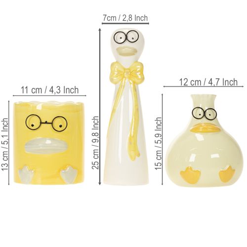 Set van 3 Keramische Eenden met Bril - Voorjaars- en Zomerdecoratie - 25 cm | Floristik24.nl