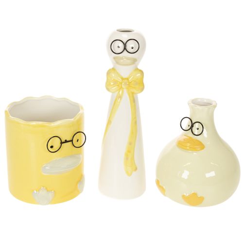 Set van 3 Keramische Eenden met Bril - Voorjaars- en Zomerdecoratie - 25 cm | Floristik24.nl