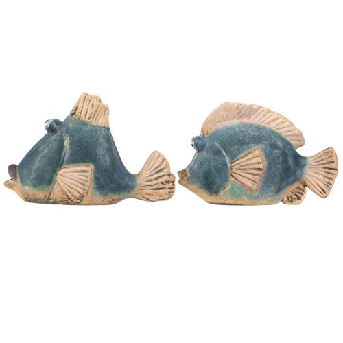Artikel Maritieme decoratie vis blauw keramiek decoratie assorti 19/17cm 2 st
