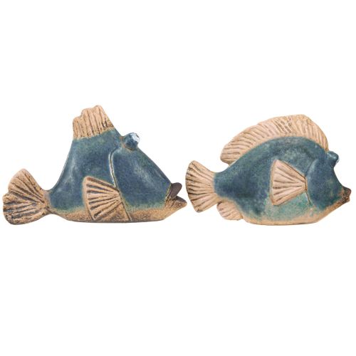 Artikel Maritieme decoratie vis blauw keramiek decoratie assorti 19/17cm 2 st