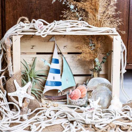 Floristik24 Maritiem decoratie visnet met schelpen naturel 400 × 150cm