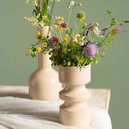 Artikel Metalen bloemenvaas cappuccinobruin emaille Ø9cm H17,5cm
