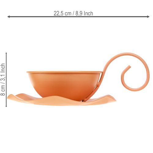 Artikel Decoratieve metalen kop, oranje, Ø11,5 cm, H6 cm, met schotel, 2 stuks