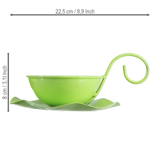 Decoratieve metalen kop met schotel, lichtgroen, H8cm Ø11,5cm, 2 stuks | Floristik24.nl