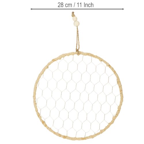 Artikel Boho metalen decoratieve ring, zilver, Ø28cm met natuurlijke raffia, set van 4 - hangende decoratie, wanddecoratie