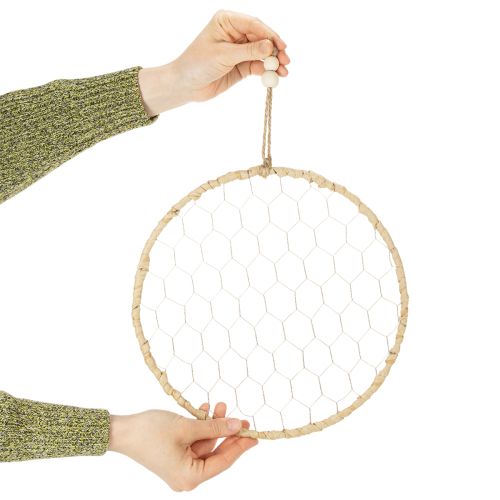 Artikel Boho metalen decoratieve ring, zilver, Ø28cm met natuurlijke raffia, set van 4 - hangende decoratie, wanddecoratie