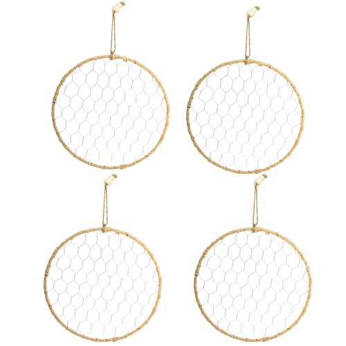 Artikel Metalen sierring om op te hangen Raffia Zilver Naturel Ø28cm 4 st