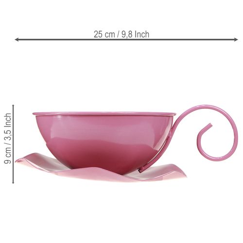 Artikel Metalen mok Ø16cm H9cm Decoratieve mok met schotel Roze 2 stuks