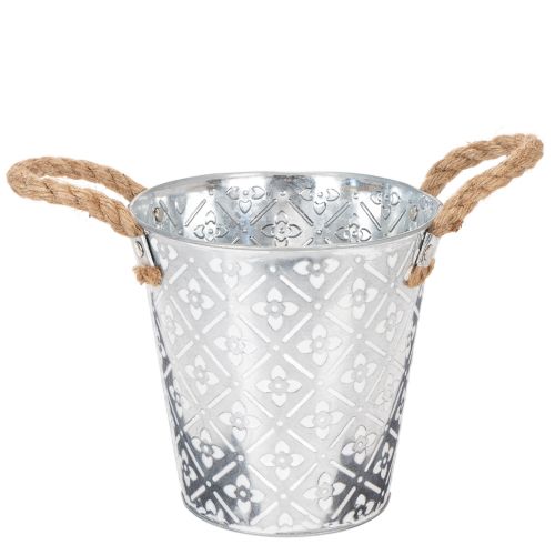 Metalen plantenpot, bloempot met handvatten, plantenbak met bloemenpatroon Ø18cm kopen | Floristik24.nl