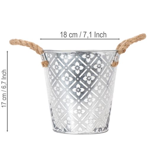 Metalen plantenpot, bloempot met handvatten, plantenbak met bloemenpatroon Ø18cm | Floristik24.nl