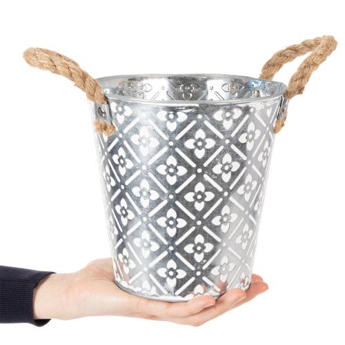 Metalen plantenpot, bloempot met handvatten, plantenbak met bloemenpatroon Ø18cm | Floristik24.nl