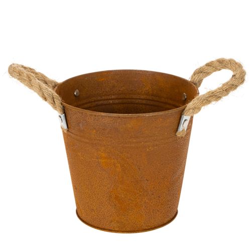 Metalen pot met handvatten, kruidenpot, roestdecoratie Ø16,5cm H15cm | Floristik24.nl