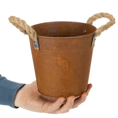 Metalen pot met handvatten, kruidenpot, roestdecoratie Ø16,5cm H15cm | Floristik24.nl