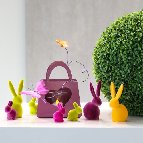 Floristik24 Mini Bunnies Kleurrijke Paashazen Gevlokt Assortiment – 2e keus – H6cm 12 stuks