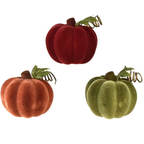 Artikel Mini-pompoendecoratie gevlokt – geassorteerd in herfstkleuren 9,5 cm 3 st