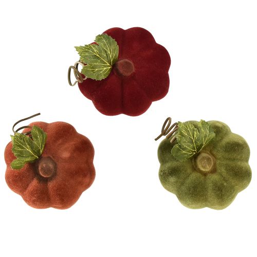 Artikel Mini-pompoendecoratie gevlokt – geassorteerd in herfstkleuren 9,5 cm 3 st