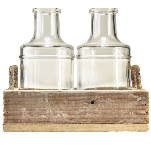 Artikel Mini vazen glazen sierblad hout vintage 16x10x14cm set