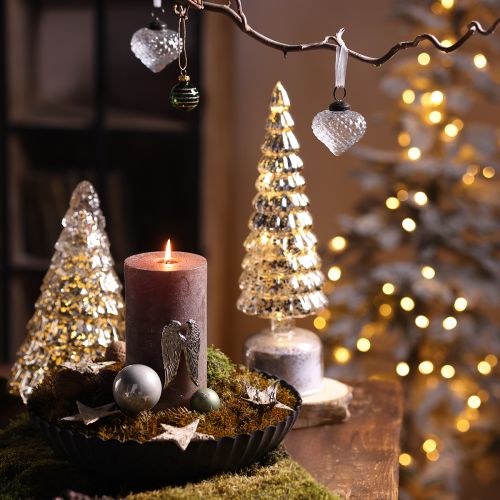 Artikel Mini kerstboom met LED verlichting zilver goud 28cm