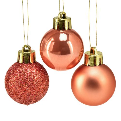 Floristik24 Mini kerstboomballen oranje breukvast Ø3cm 14st