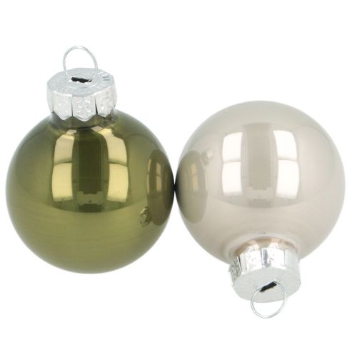 Mini kerstballen glas groen zilvergrijs Ø3cm 22st