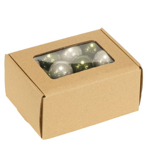 Artikel Mini kerstballen glas groen zilvergrijs Ø3cm 22st