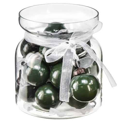 Floristik24 Mini kerstballen glazen bollen groen Ø3cm 18 stuks in een glas