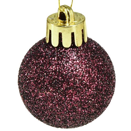 Artikel Mini kerstballen paars kunststof Ø3cm H3,5cm 14 st