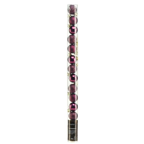 Artikel Mini kerstballen paars kunststof Ø3cm H3,5cm 14 st