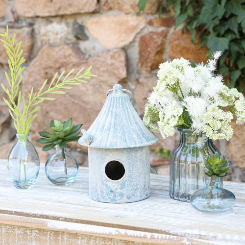 Mini vaasjes bolvormige decoratieve vazen glas blauw getint H12cm 6 stuks