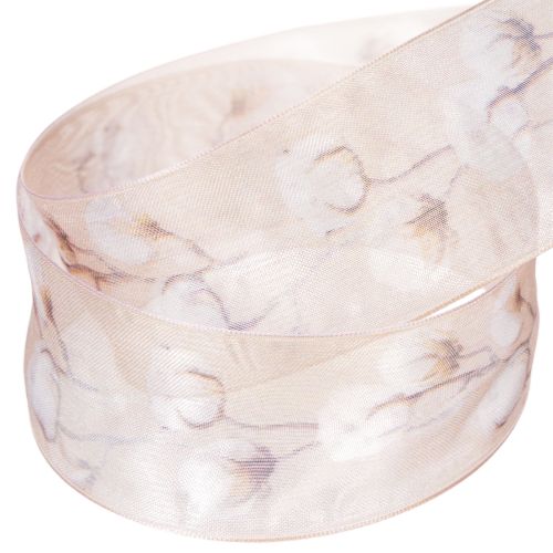 Artikel Organza lint, katoenen bloemen, decoratief lint, roze, 40 mm, 15 m