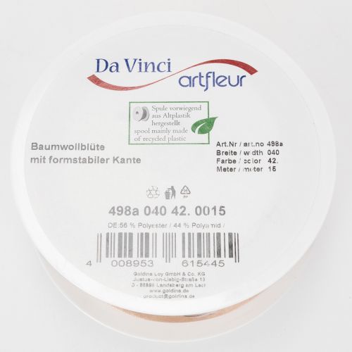 Artikel Organza lint, katoenen bloemen, decoratief lint, roze, 40 mm, 15 m