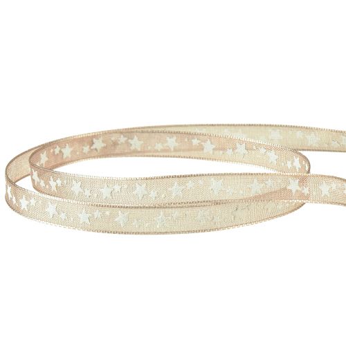 Artikel Organzalint beige met witte sterren Kerstlint 6mm 20m