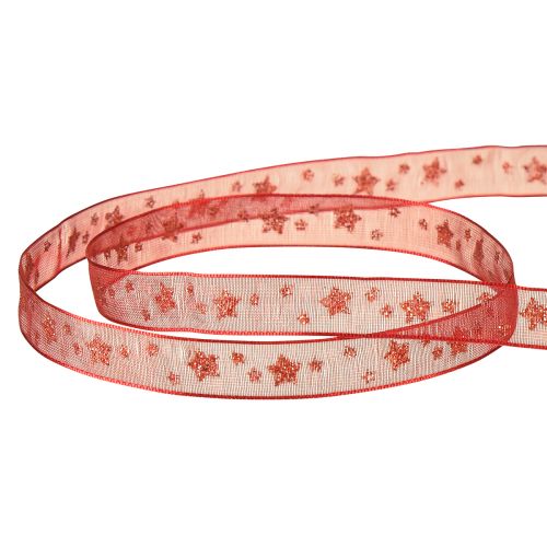 Artikel Organzalint rood met fonkelende sterren – Kerstlint 10mm 20m
