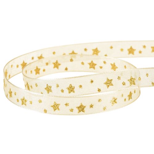 Artikel Organzalint Kerstlint sterren beige goud B10mm L20m