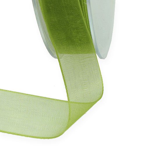 Artikel Organza lint groen cadeaulint geweven rand olijfgroen 15mm 50m