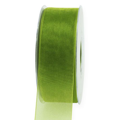 Floristik24 Organza lint groen cadeaulint geweven rand olijfgroen 40mm 50m