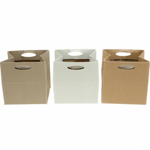 Floristik24 Papieren zak 12cm bruin, crème, beige plantenbak cadeauzakje 12 st