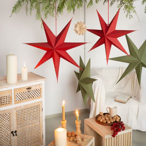 Floristik24 Papieren Ster Kerstdecoratie Lamp Jute Rood 60x15cm