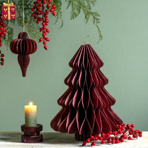 Floristik24 Papieren kerstboom om op te hangen Bordeaux H40cm 2 stuks