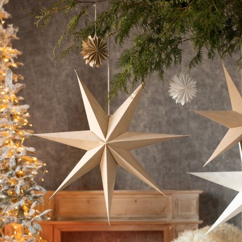 Artikel Papieren sterren om op te hangen in de boom, wit naturel 16cm, 6 stuks