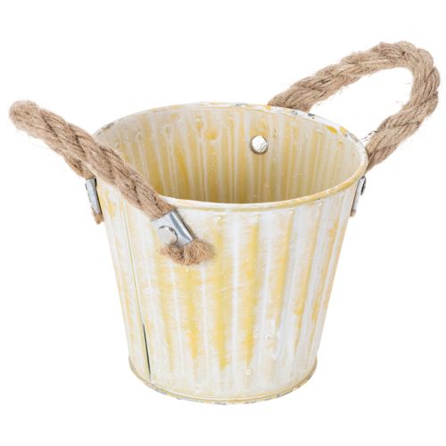 Artikel Bloempot, metalen pot met handvatten, decoratieve plantenbak, roze/groen/geel, shabby chic, Ø12cm, H10cm, set van 3