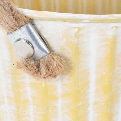 Artikel Bloempot, metalen pot met handvatten, decoratieve plantenbak, roze/groen/geel, shabby chic, Ø12cm, H10cm, set van 3