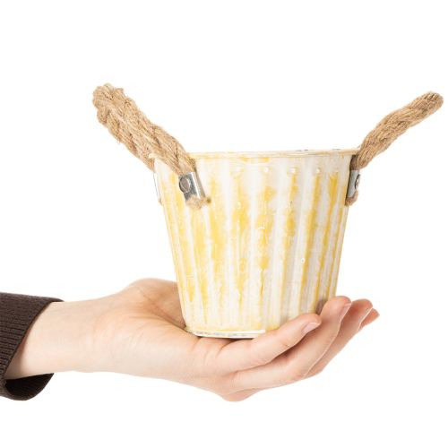 Artikel Bloempot, metalen pot met handvatten, decoratieve plantenbak, roze/groen/geel, shabby chic, Ø12cm, H10cm, set van 3