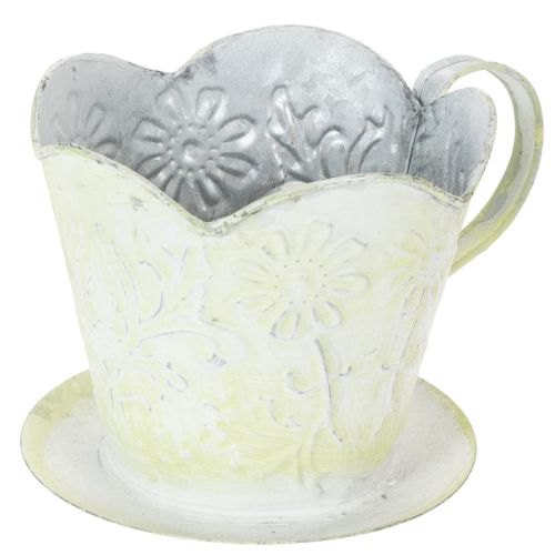 Floristik24 Bloempot, decoratieve koffiefilterhouder, metalen beker voor planten, groene en witte bloemversiering, shabby chic, H11cm Ø11cm