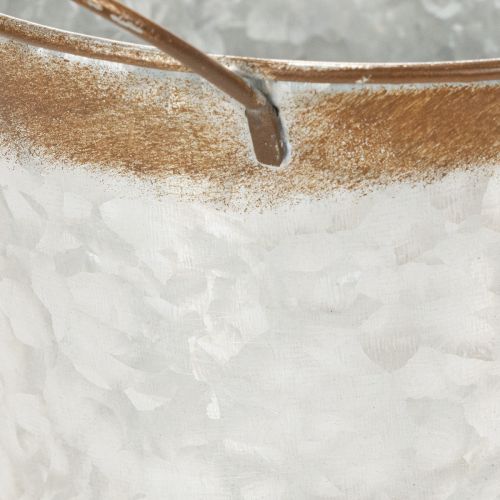 Artikel Metalen plantenbak, bloempot met zilverkleurige handgrepen, verweerde stalen afwerking, Ø18cm H20cm