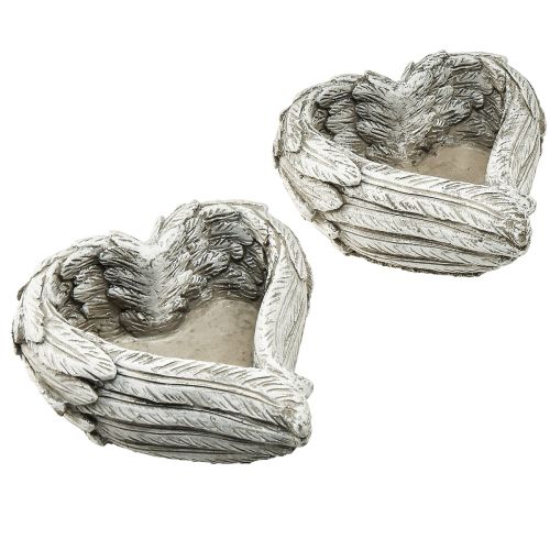 Floristik24 Plant hart veren gegoten steen hart grijs wit 13×12×6cm 2st