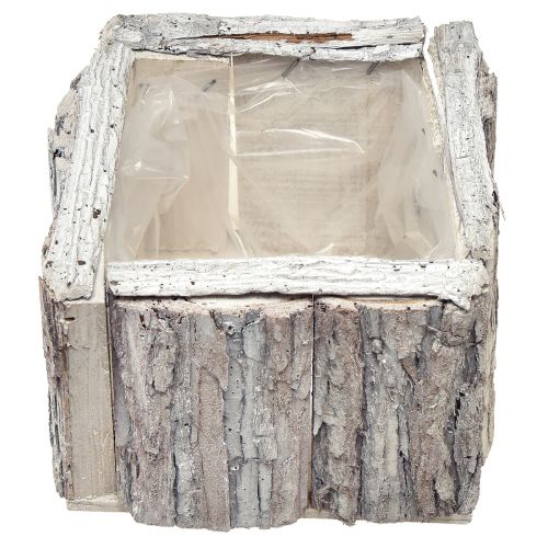 Artikel Plantenbak hout met schors naturel wit 17/24cm set van 2 stuks