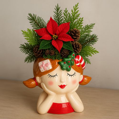 Artikel Plantenkop keramiek meisje decoratieve plantenbak Kerstmis H17cm